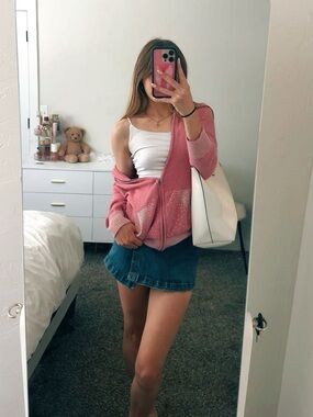 Vintage PINK Victoria's Secret Bling Pink Knit Hoodie